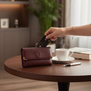 Authentic Vintage Cartier Paris Burgundy large curved Leather Wallet